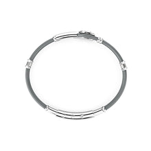 Load image into Gallery viewer, Leather &amp; Sterling Silver Bracelet Grey